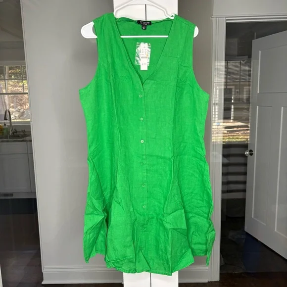 NWT J. Crew Mini Dress Linen Bright Gem Green - Picture 2 of 6